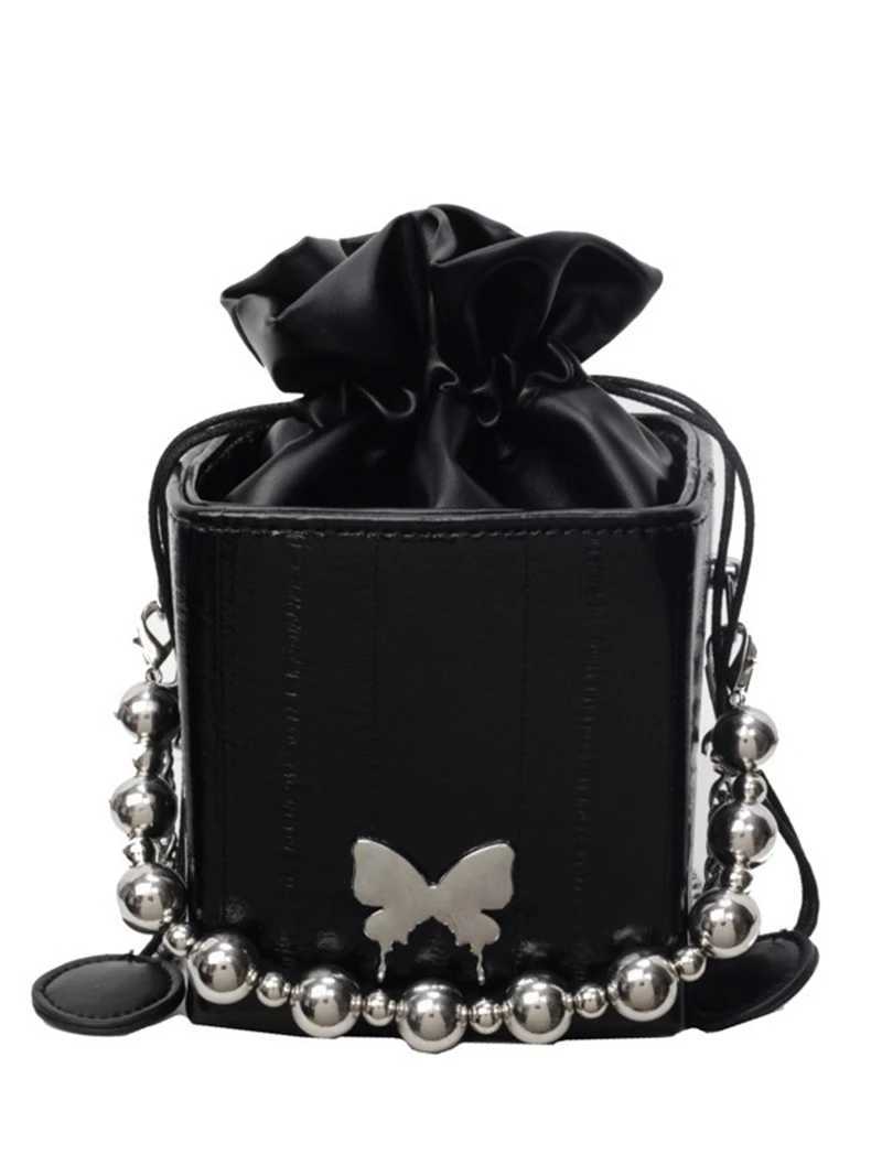 Drawstring Design Chain Small Square Bag Womens PU New Style Personalized Crossbody Bag Korean Commuter Single Shoulder Box BagW251118