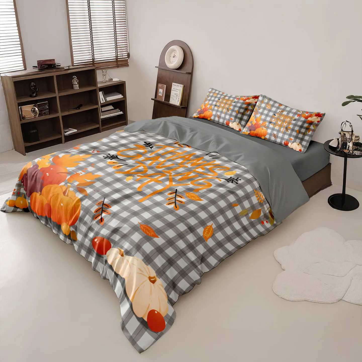 3pcs Thanksgiving Autumn Harvest Pumpkin Print Coreles Bedding Set Multi Size Bedrooms Dormitory Soft Machine WashableM251118