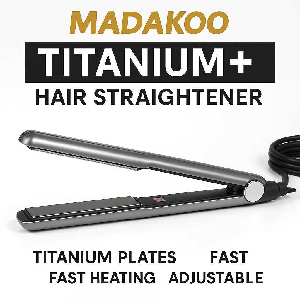 Madaco Titanium Hair Straightener Professional Heat Protectant Styling Tool with Ceramic Plates Adjustable Temp Fast Heat-Up W250814