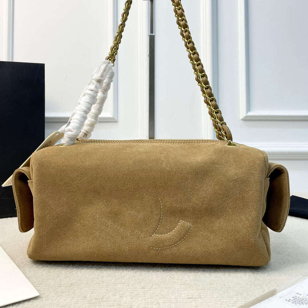 Designer Chain Shoulder Bag Bowling Bag 2026 Large Capacity Casual Vintage Handbag Suede Brown Leather Ladies Totes Bag with 2 Pocket