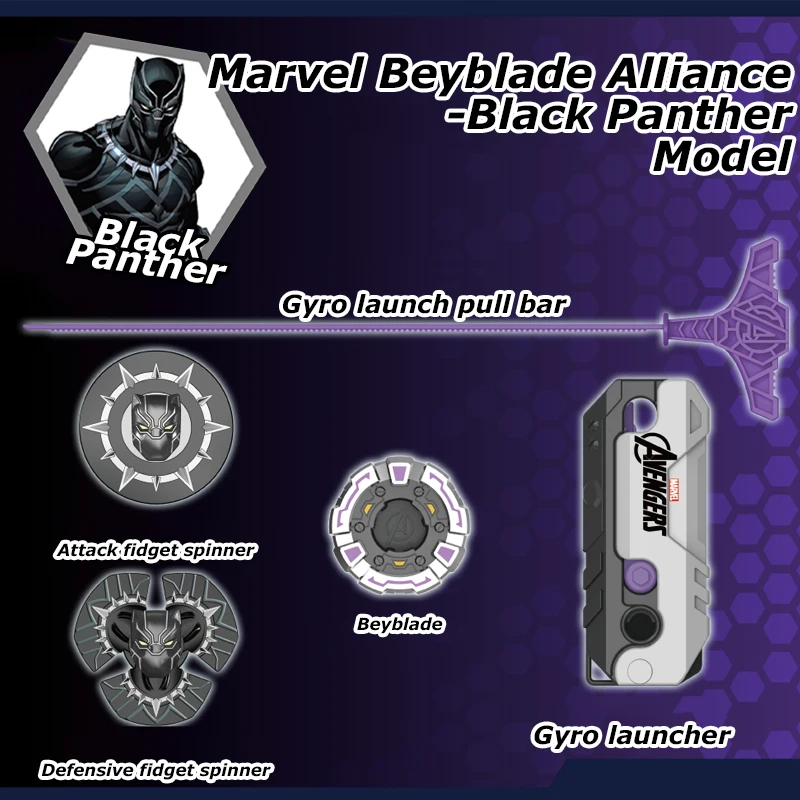 Marvel Avengers Black Panther Style Beyblade Battle game Beyblade launcher 4PCS Fidget Spinner Movie Peripheral Toy Set Boy Gift