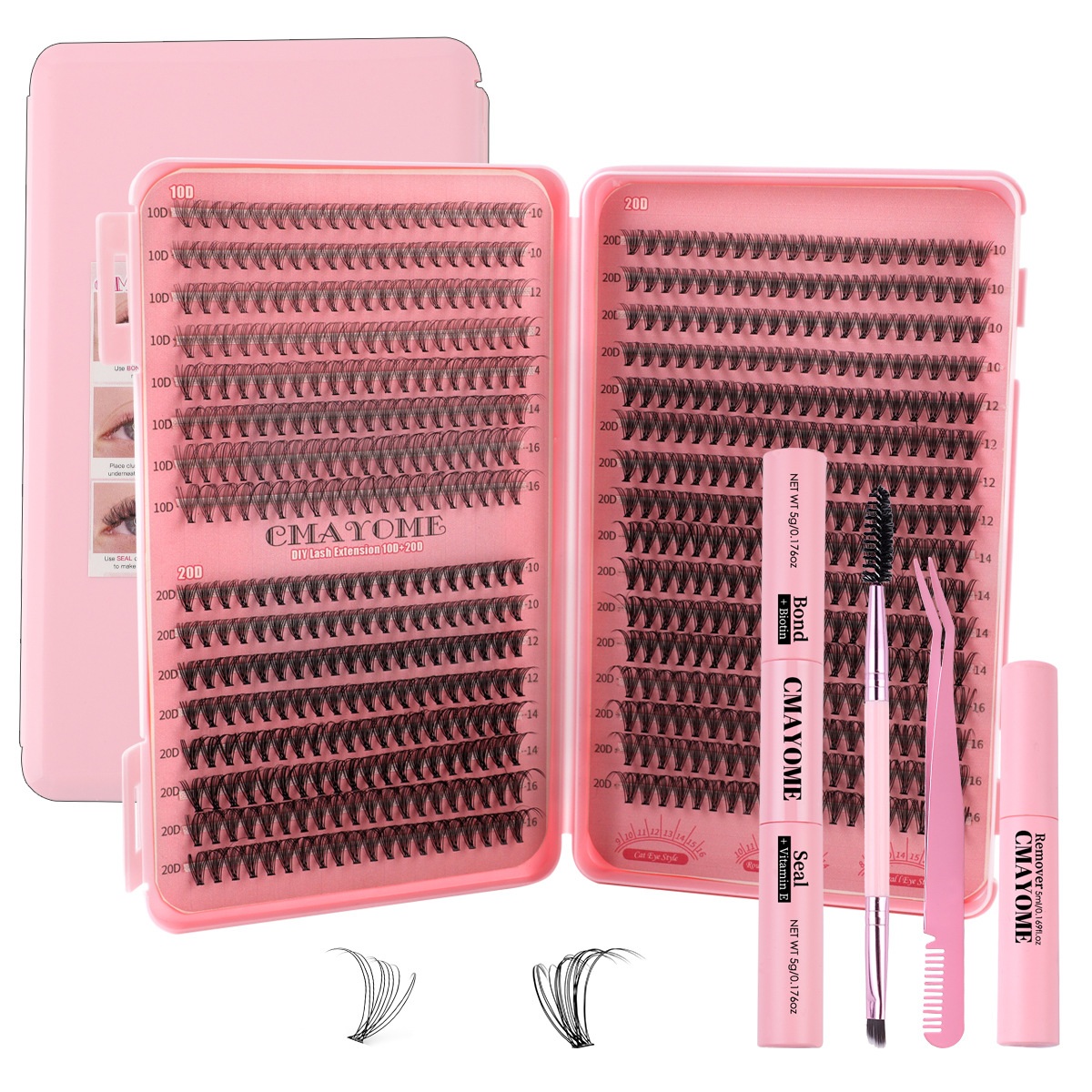 640Pcs DIY Individual Eyelashes Soft Lightweight DIY Cluster Lashes Kit Easy to Wear Handmade Reusable Segmented Eyelash Extensions Grafted Lashes