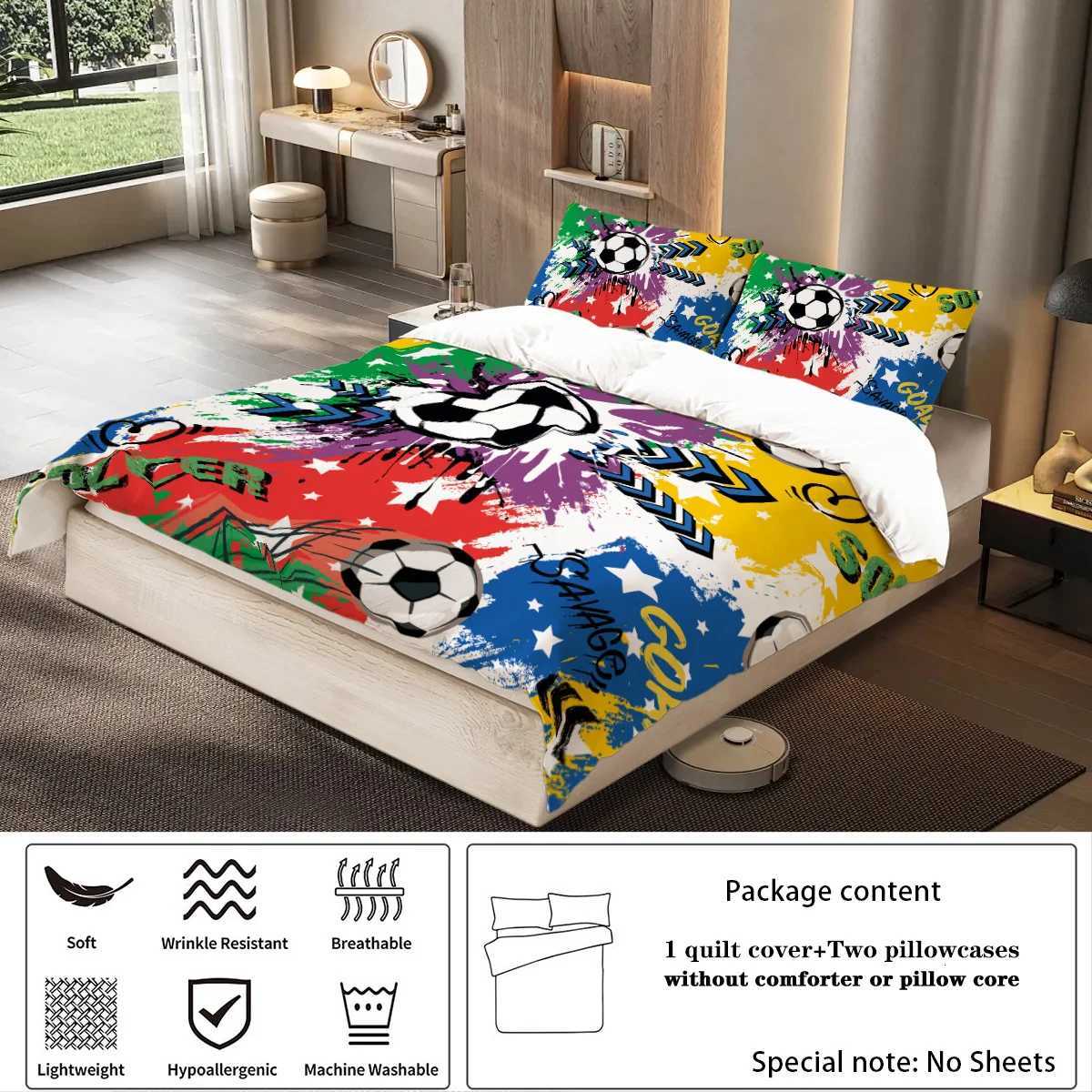 3-piece set colorful football pattern printed duvet set queen king double bed party funny and creative bedding setM251118