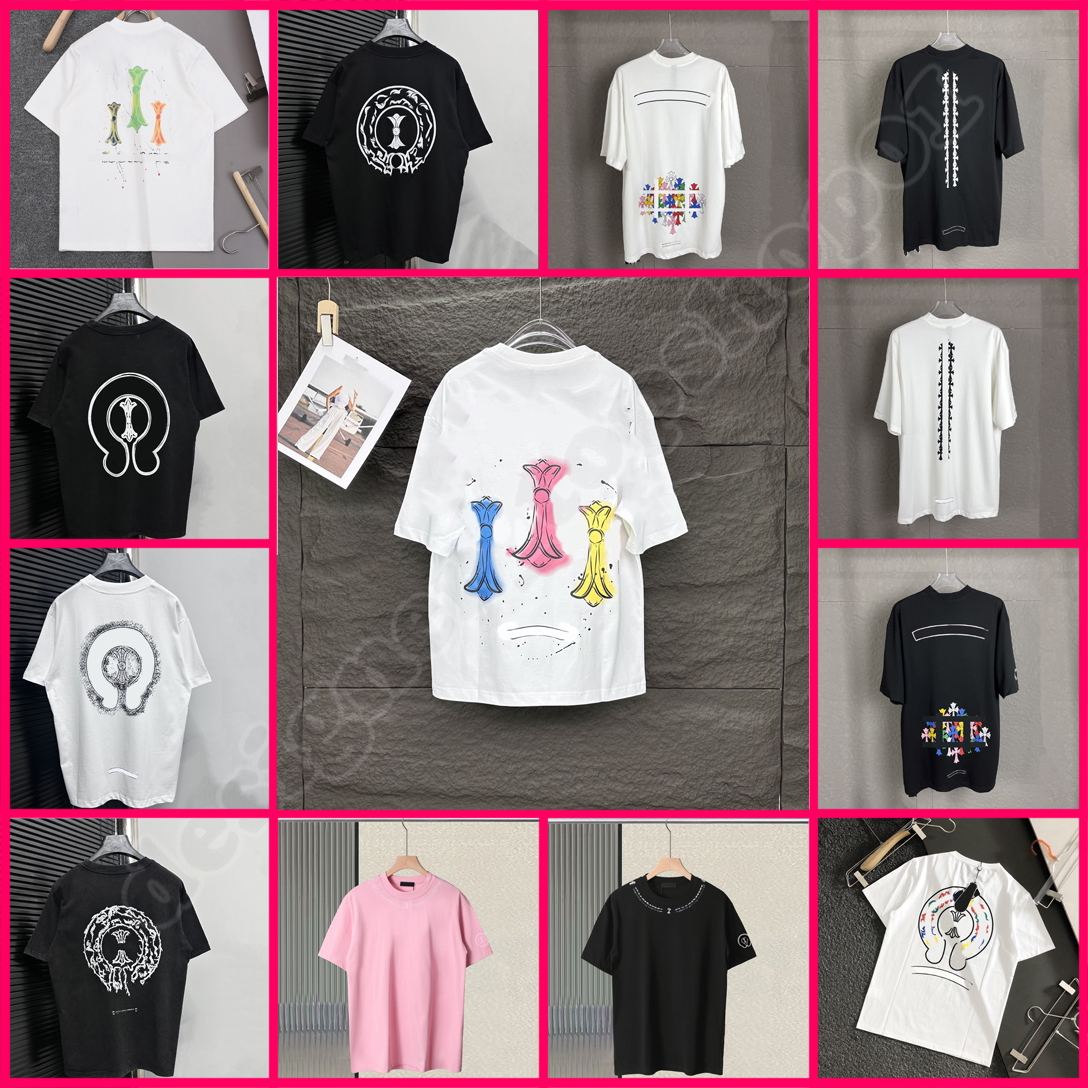 chrome shirt Mens t shirts Designer Fashion Brand Shirt High Quality Brand Short Sleeves Tops T Shirts Casual Horseshoe Sanskrit Cross us size S-XL