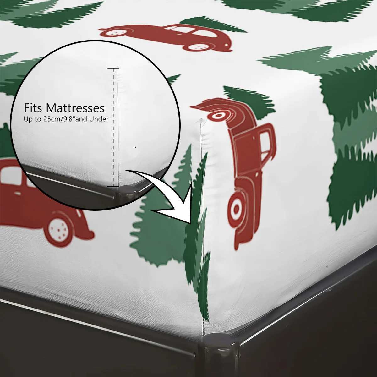 3pcs Merry Christmas Grass Car Printed Chipless Bed Sheet Set Multi Size Bed Cover Bedroom Bedding Holiday DecorationM251118