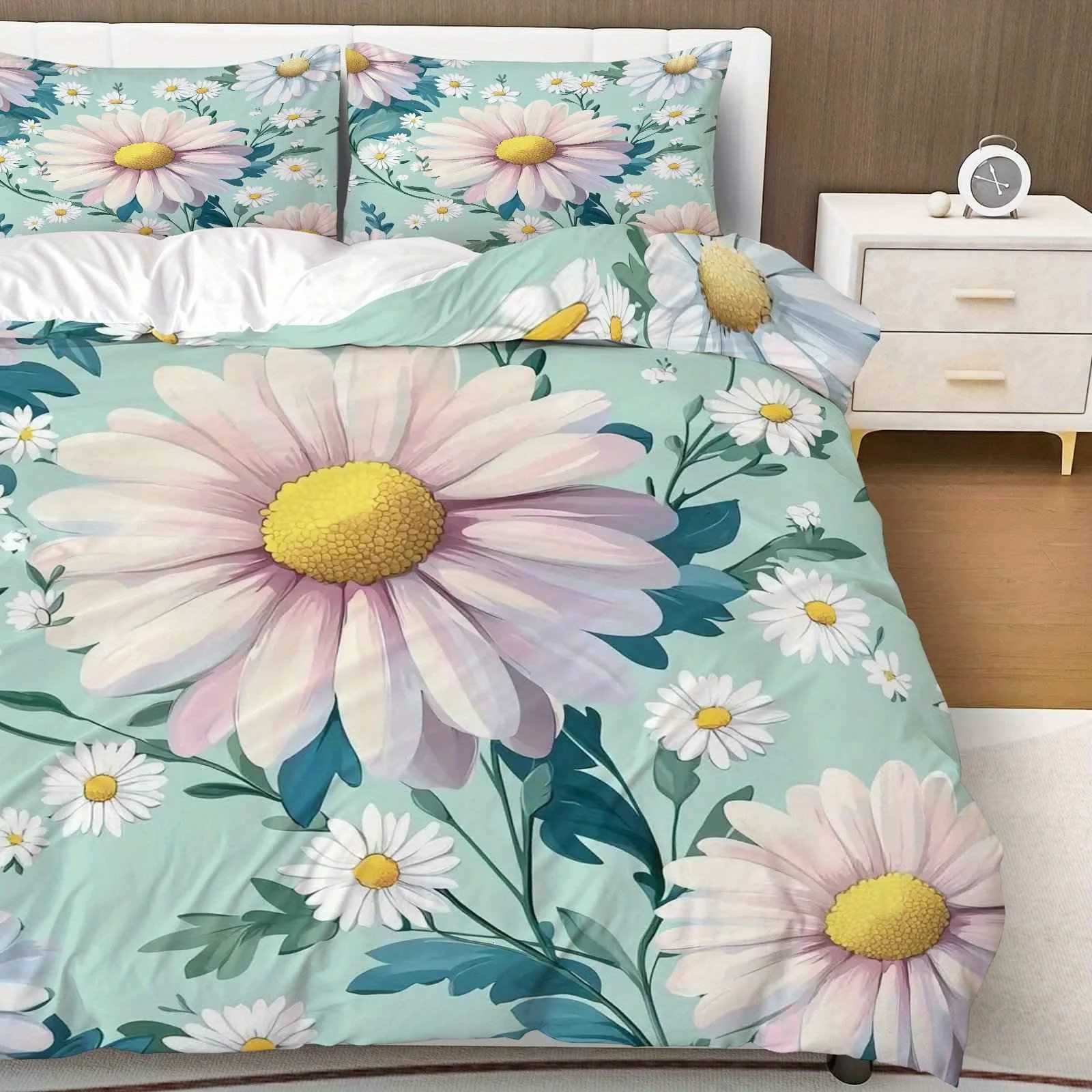 3pcs Duvet Cover Set Daisy Flower Floral Botanical Fresh Nature Theme Bedding Set Suitable for Decoration Bedroom Living RoomM251118