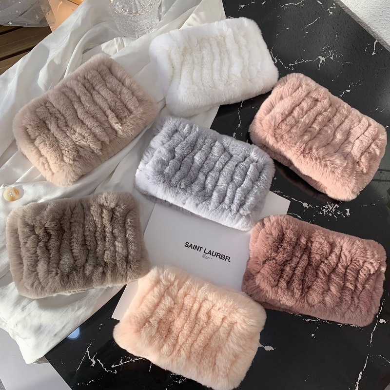 Women Handmade Stretch Rabbit Fur Scarf Knit Genuine Rex Rabbit Fur Headbands Girls Natural Rabbit Fur Ring Scarves 251022