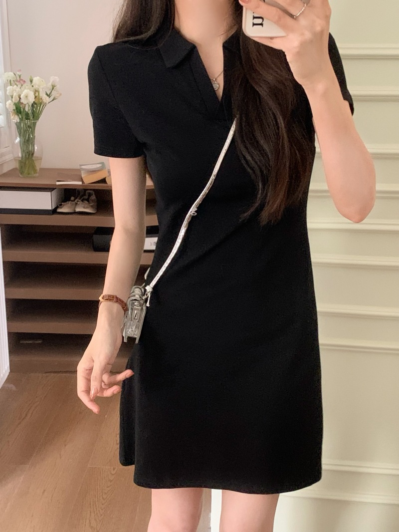 H227 Summer elegant temperament female style V-neck waist slim dress female medium long skirt