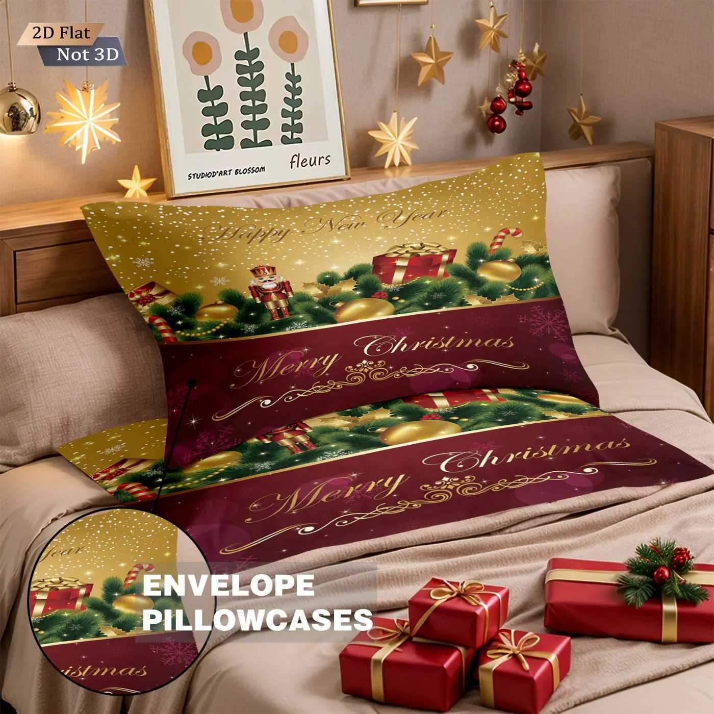 3pcs Christmas Gift Wreath Printed Core Free Bedding Set Soft and Comfortable Dormitory Bedroom Multiple Sizes Machine WashableM251118