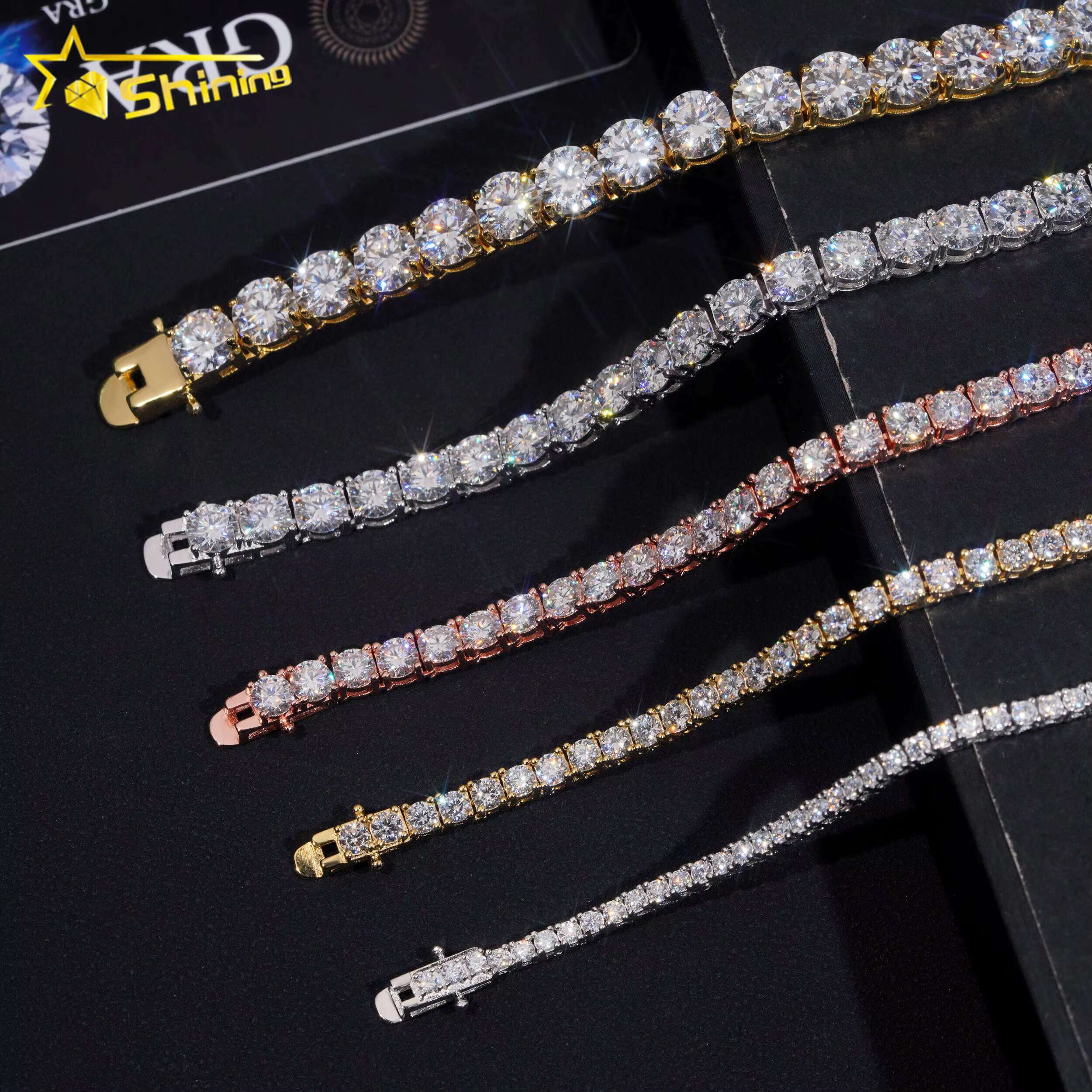 Large Stock Fine Jewelry Men Women Bracelet Hip Hop Iced Out Sier Moissanite Tennis Chain Ready to Ship