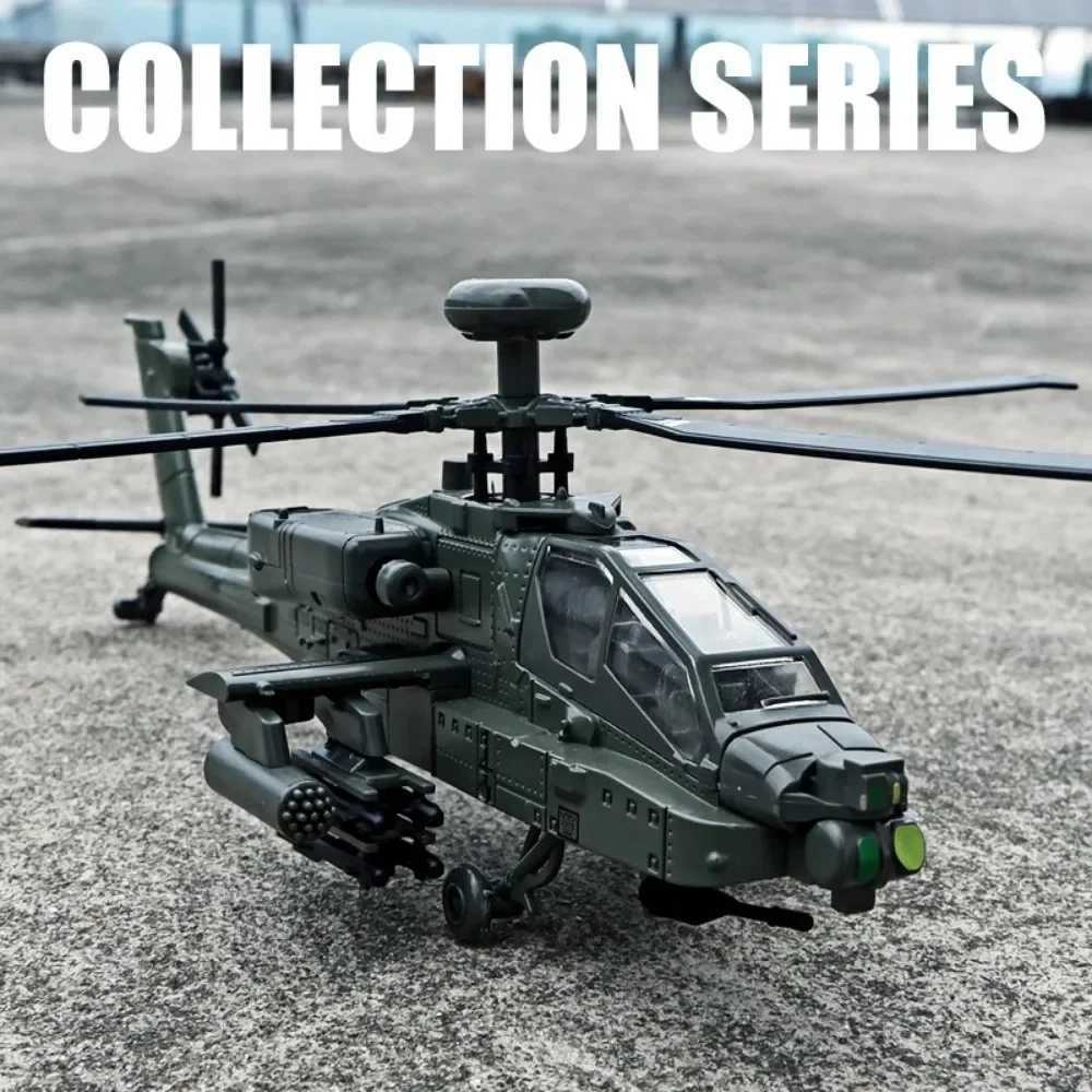 132 Scale AH-64 Airplane Model Toy Car Alloy Diecast Rotatable Propeller Sound Light Fighter Vehicle Models for Kids Gifts C251118