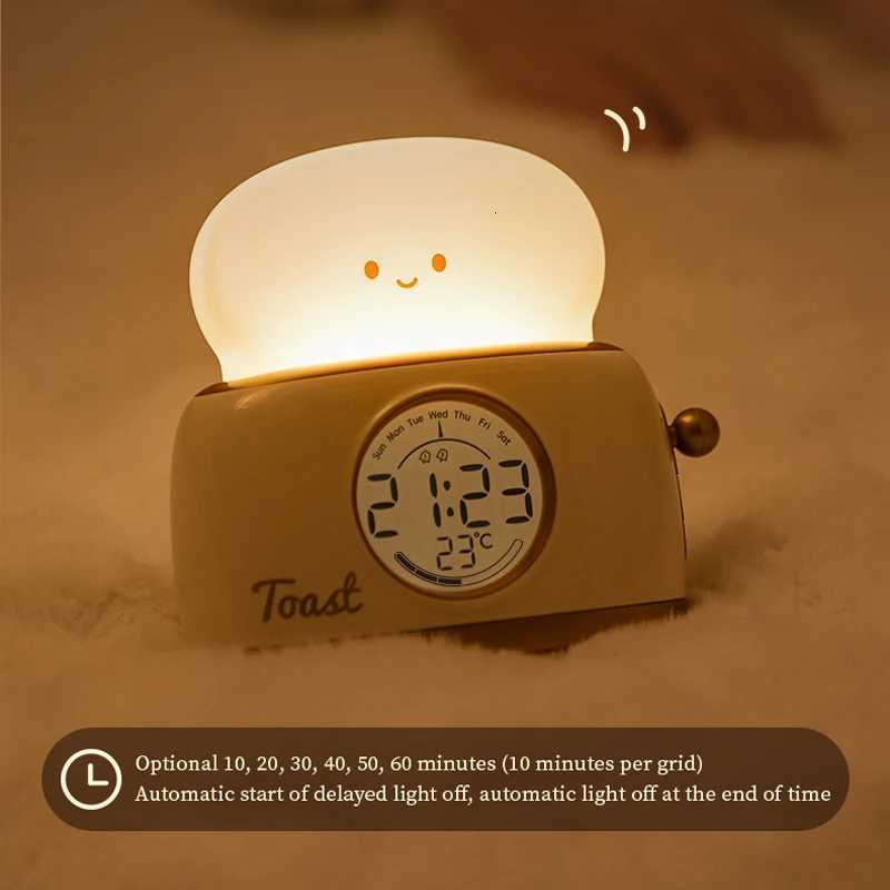 Night Lights Alarm Clock Wake Up LED Nightlight Bedsides Desk Lamp Indoor Lighting Timing USB Dimmable Light Kids Gifts M251118
