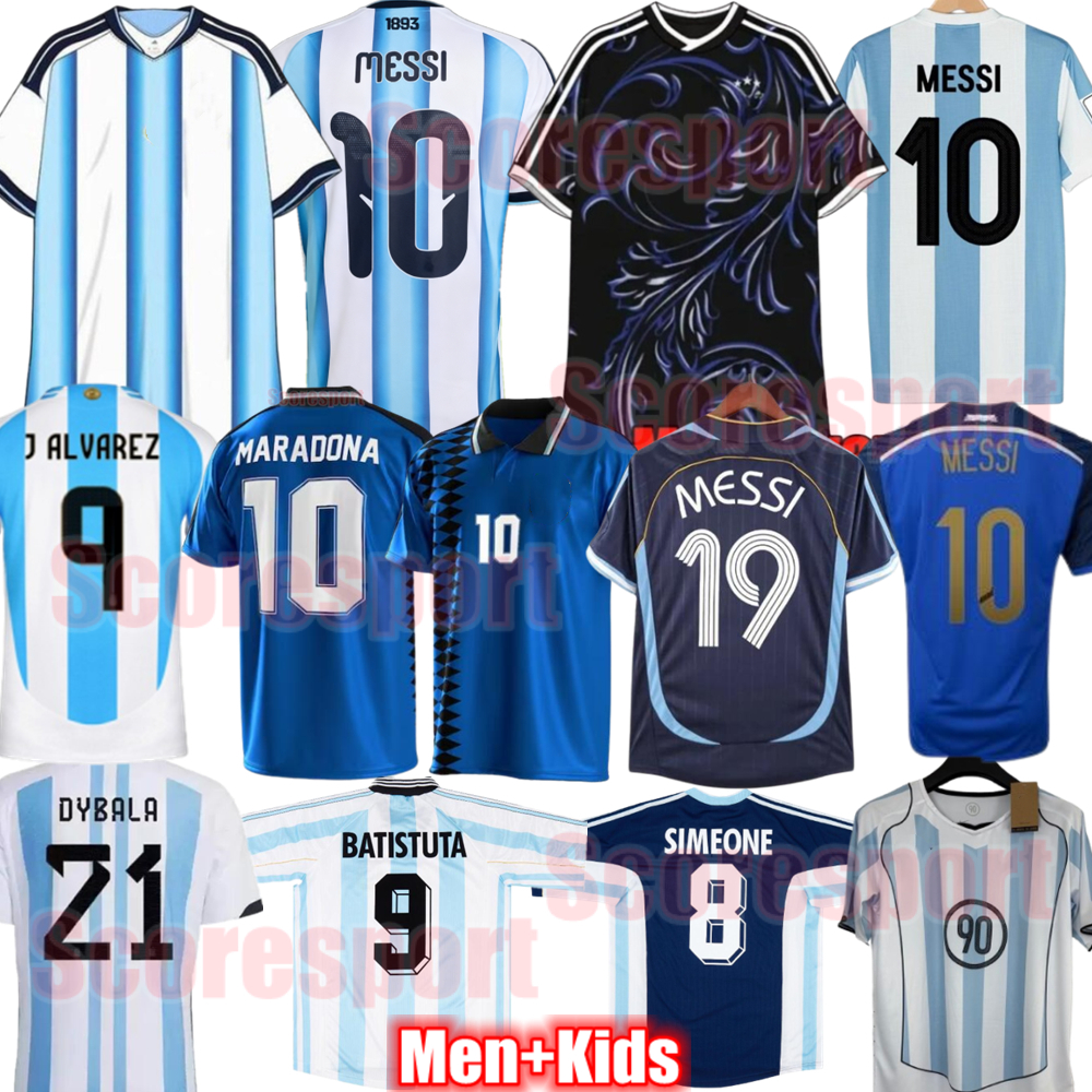 2026 Argentinas Soccer Jersey MARADONA 1986 1994 Football Shirts DYBALA J.ALVAREZ Vitange jerseys BATISTUTA 2006 2014 MESSIs Retrio RIQUELME Kids Retro Kit