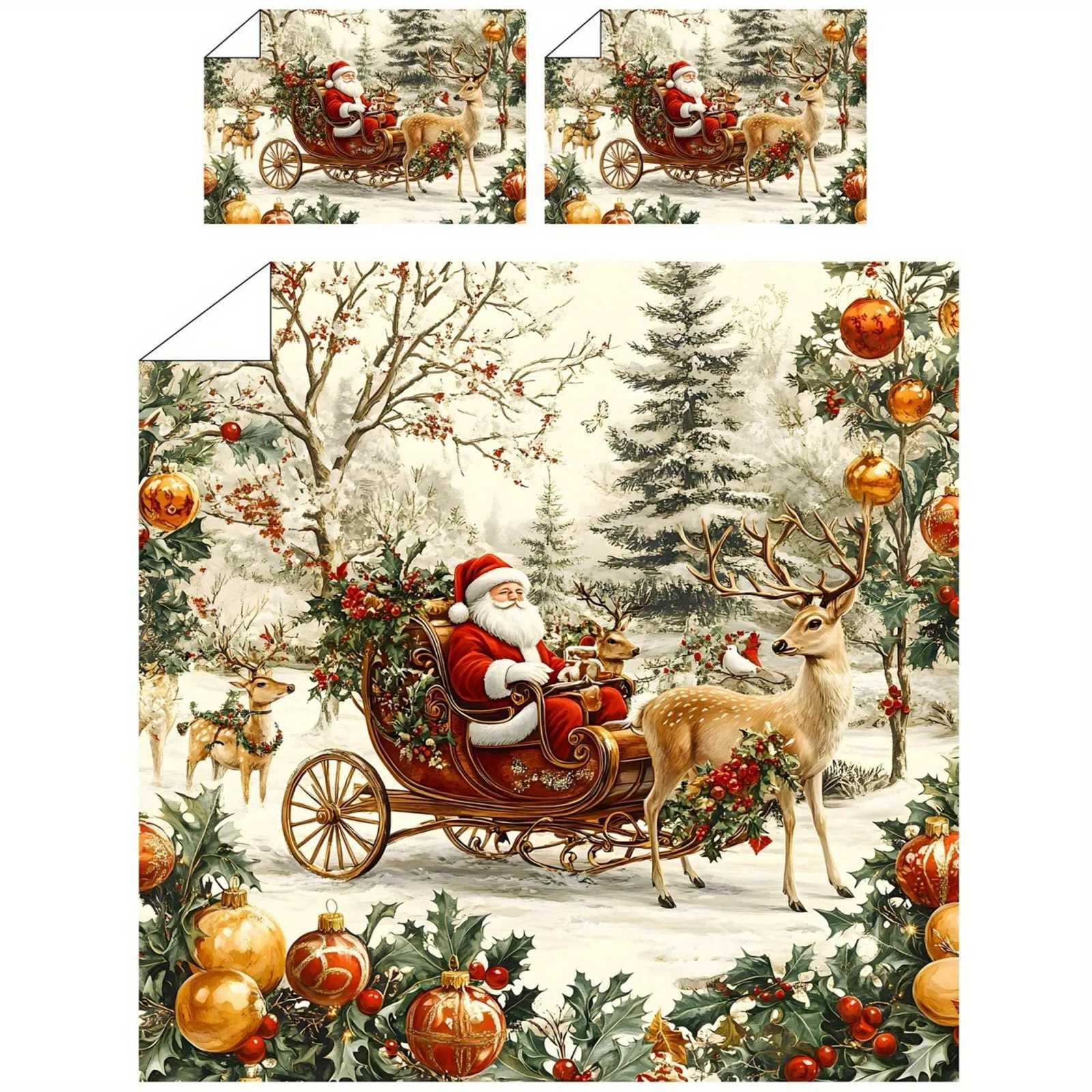 3pcs Santa Claus Print Coreless Bedding Set Multiple Sizes Bedrooms Dormitories All Season Soft Comfortable Machine WashableM251118