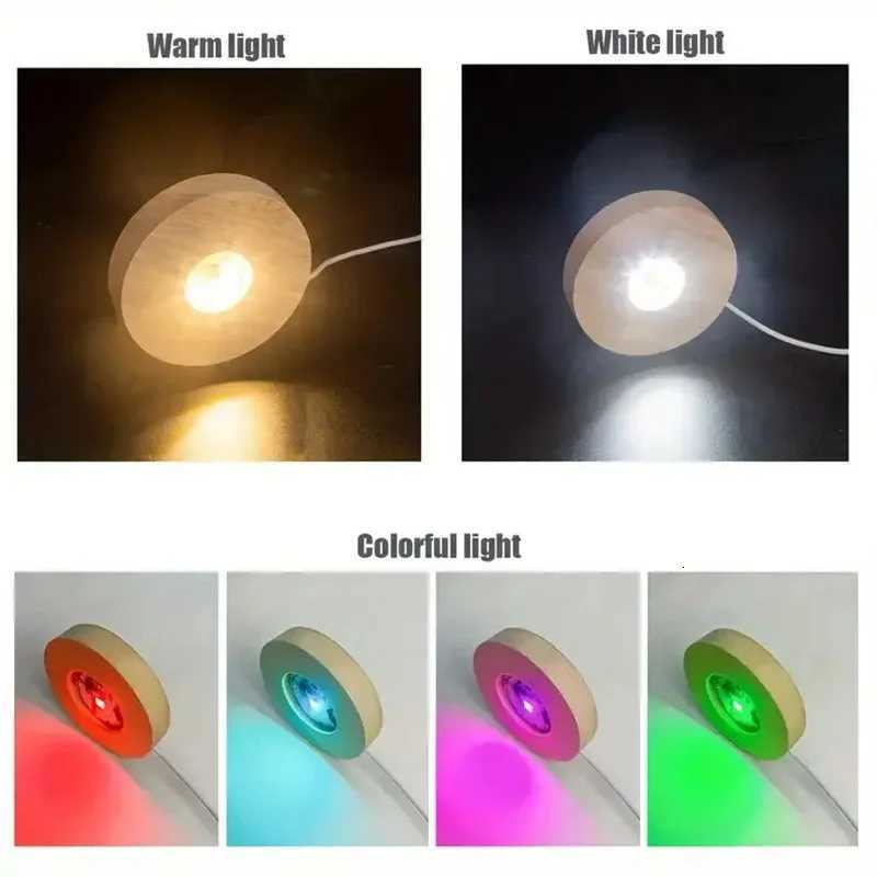 1/4Pcs Wood Desktop Decorative Lights Base Night Light Wooden LED USB RGB Display Lamp Display Stand Lamps Holder Art Ornament M251118