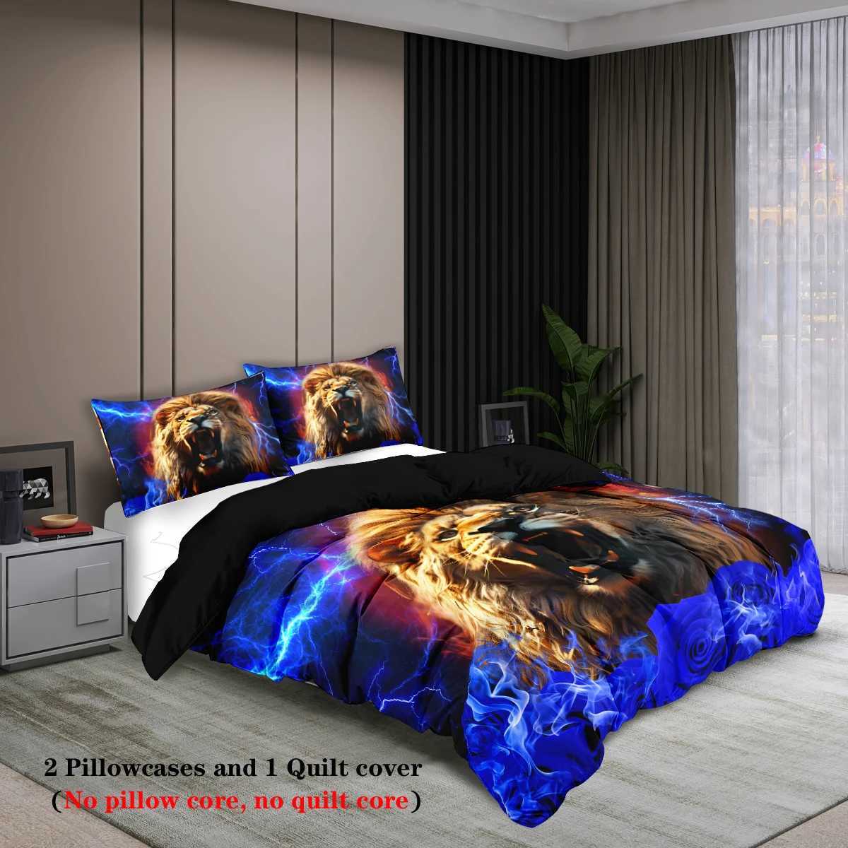 3-piece setlightning lion pattern printed duvet set queen king double bed party funny and creative bedding setM251118