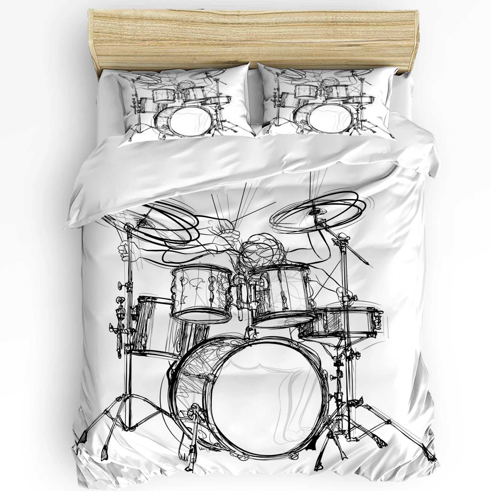 Shelf Drum Rock Music White Bedding Set 3pcs Duvet Cover case Kids Adult Quilt Cover Double Bed Set Home TextileM251118