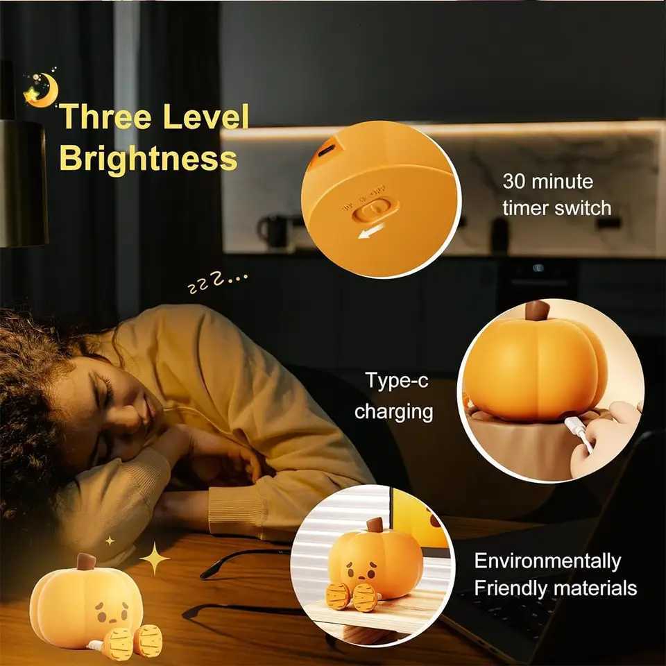 Rechargeable Halloween Led Night Light Soft Nightlight Novelty Cute Squishy For bedroom Silicone Portable Pumpkin For kids Ghost M251118