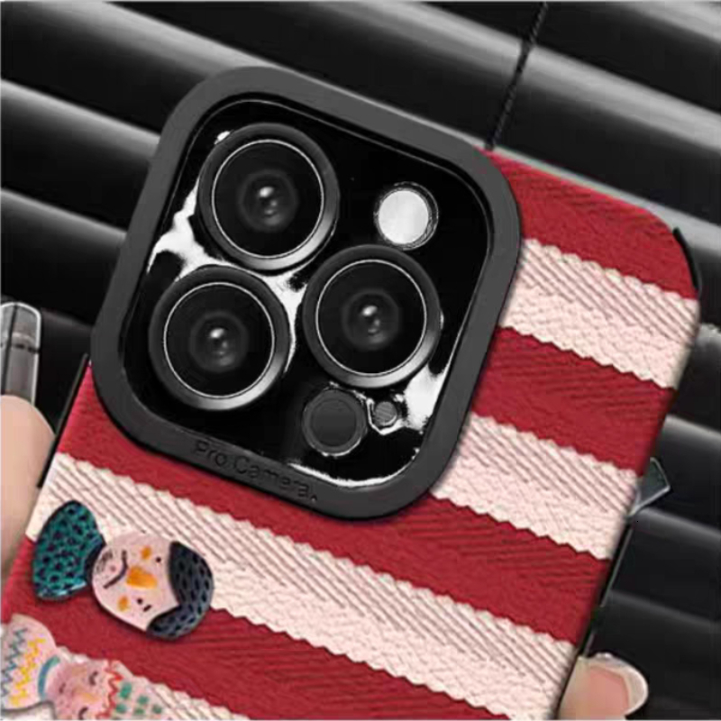 Striped 3D Doll Phone Case Compatible iPhone 16/15 Pro Max New Model with Lanyard Full Coverage Shockproof Protective Case