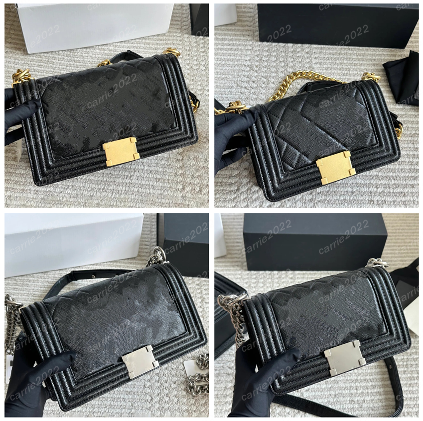 Top quality Designer Classic flap bag Women Luxury Patent Leather Chain Shoulder bag boy 25cm Caviar chain bag Quilted Leather Purse Crossbody Handbag Gold Hardware