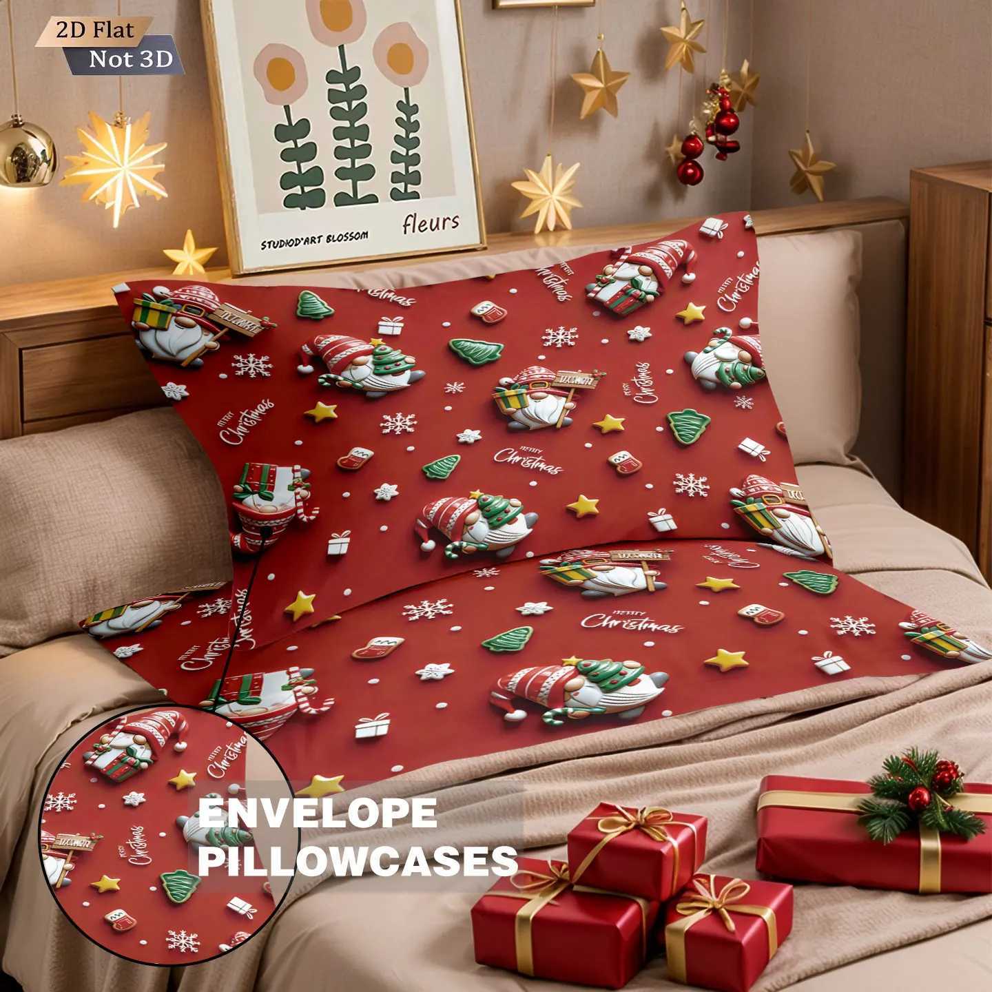 3pcs red Christmas print coreless duvet set MUlti size bedroom dormitory bedding decoration soft machine washableM251118