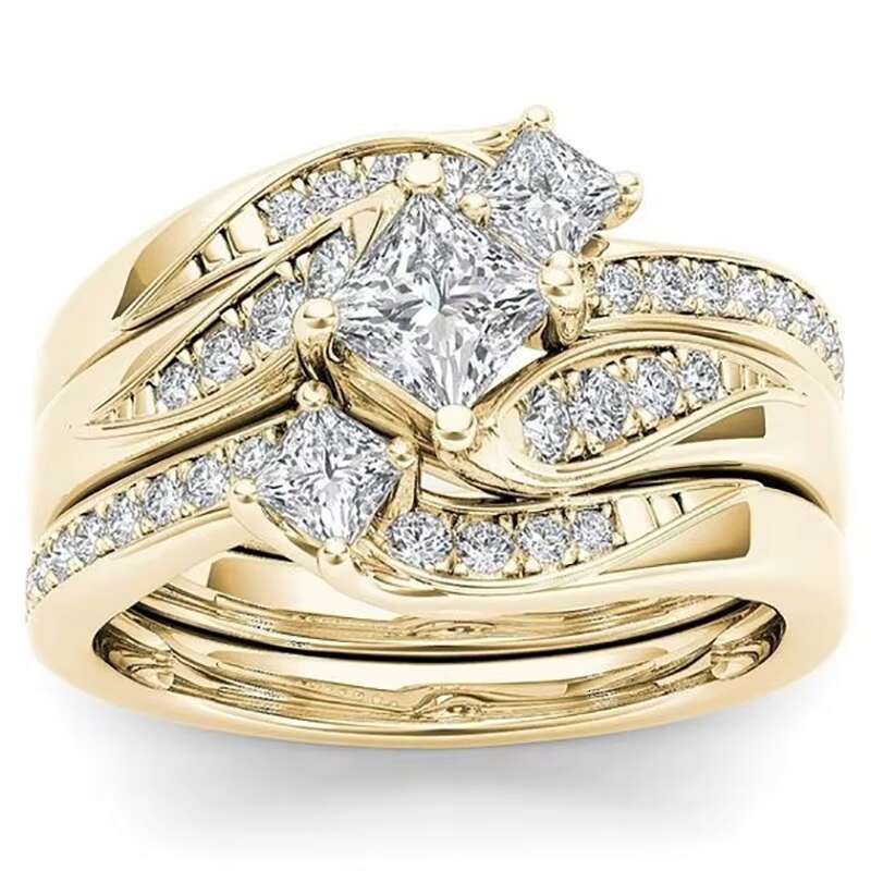 DHcollections Rose Gold Plated Simulated Dia Micro Set With Zircon Three Engagement Ring