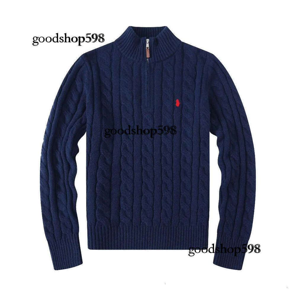 Mens Sweaters Autumn Wool Casual Small Horser Pull Half Zip Polo Chandail Cardigan Jacket Winter Long Sleeve Keep Warm Sweater Pullover Womens Hoodies