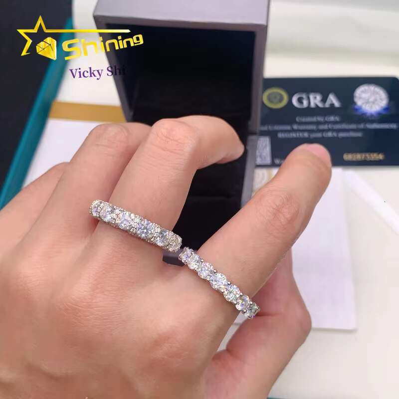 Shining Jewelry High Quality Iced Out Eternity S Sier VVS Moissanite Wedding Band Ring for Women