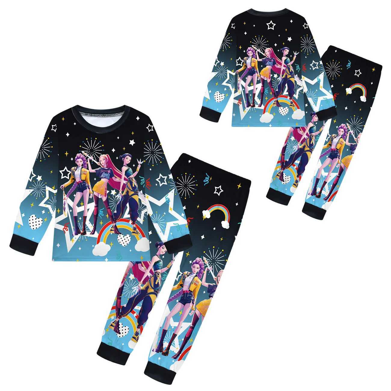 KPop Demon Hunters Kids Pajamas Set Girls Boy Long Sleeve T-shirt And Pants 2pcs Autumn Sleepwear Comfortable Fashion Clothes C251118