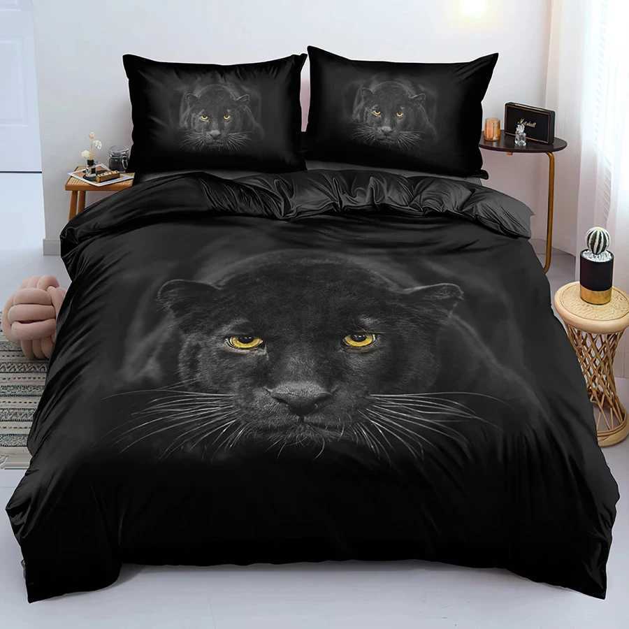 Lion Tiger King Queen Duvet Cover Lovely Wild Animals Bedding Set For Kids Teens Adults Wildlife Grey Black 2/3pcs Quilt CoverM251118