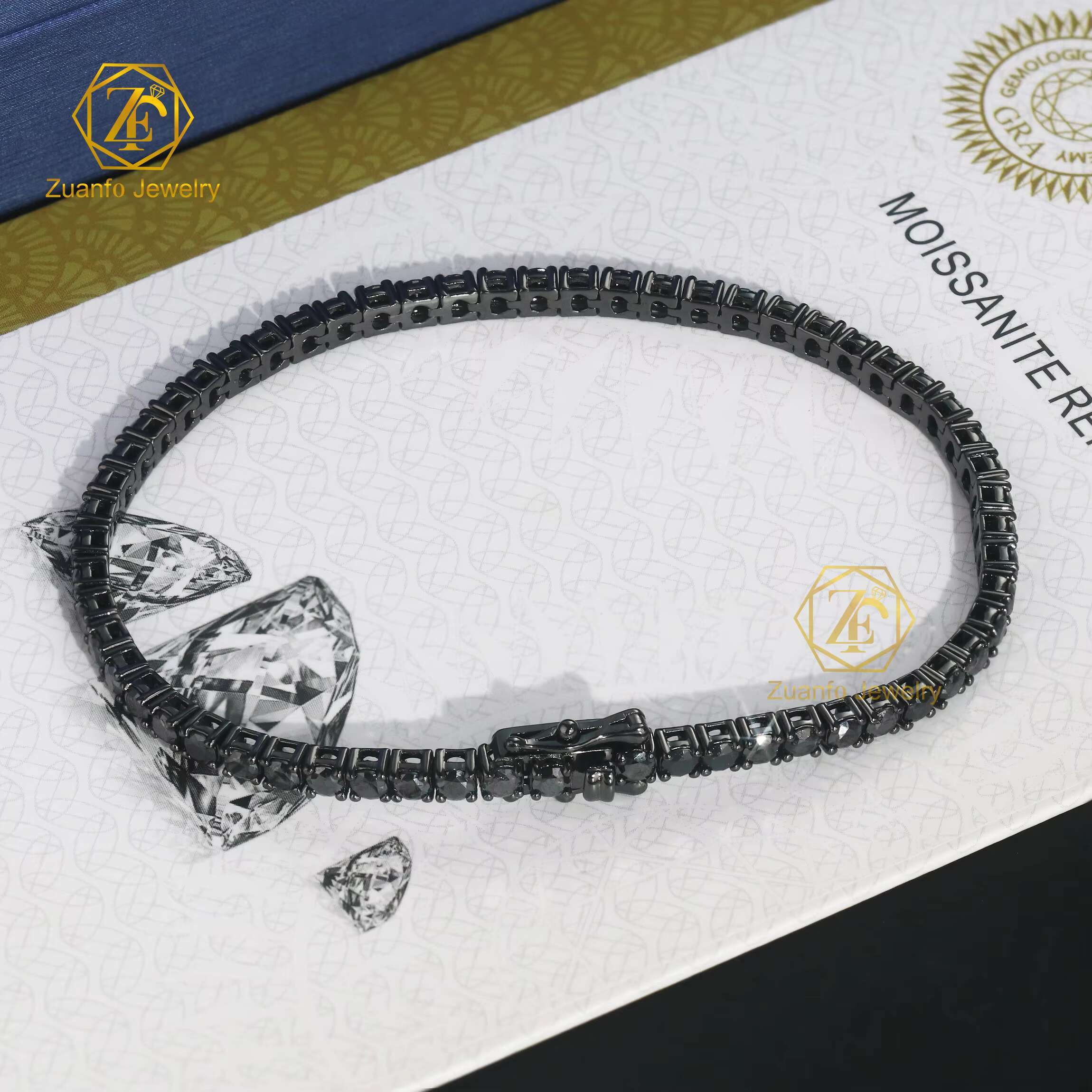 Wholesale 925 Silver Moissanite Tennis Chain Necklace in 2mm 3mm 4mm 5mm 6.5mm Black Color Popular Product Necklace for Men