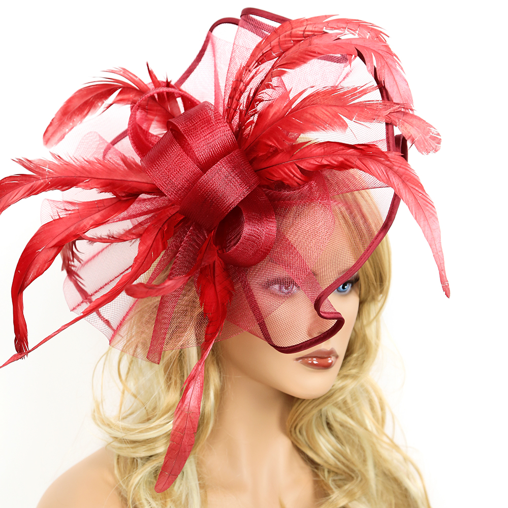 Women Bridal Wedding Headdress Satin Feather Hair Accessories Cocktail Headwear Evening Tea Party Derby Fascinators Hat
