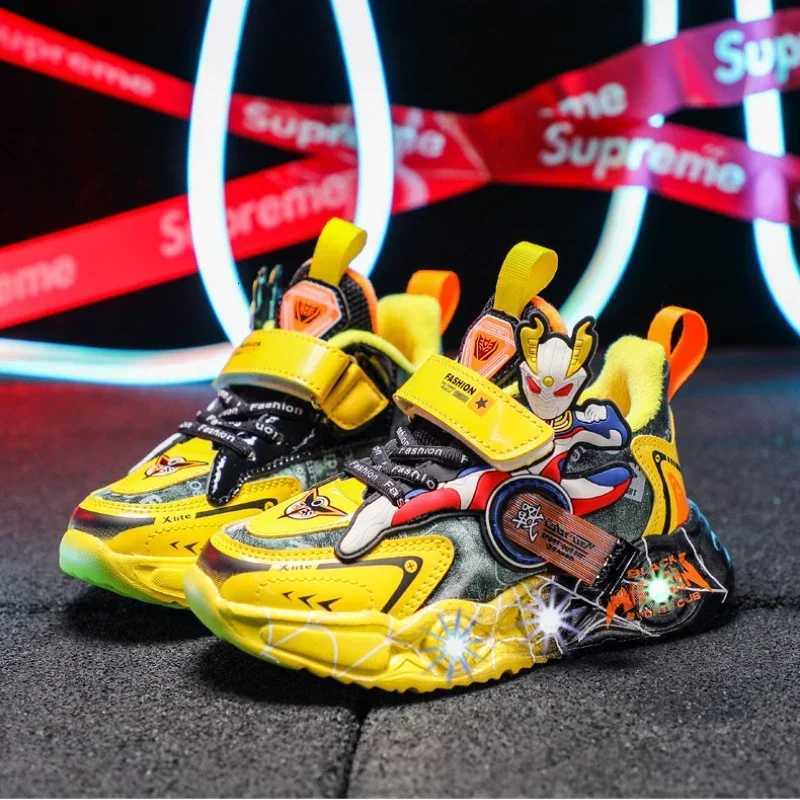 Rotating Button Children Sneakers Kid Cartoon Anime Running Lightweight Illuminated Outdoor Casual Boy Shoes H260130