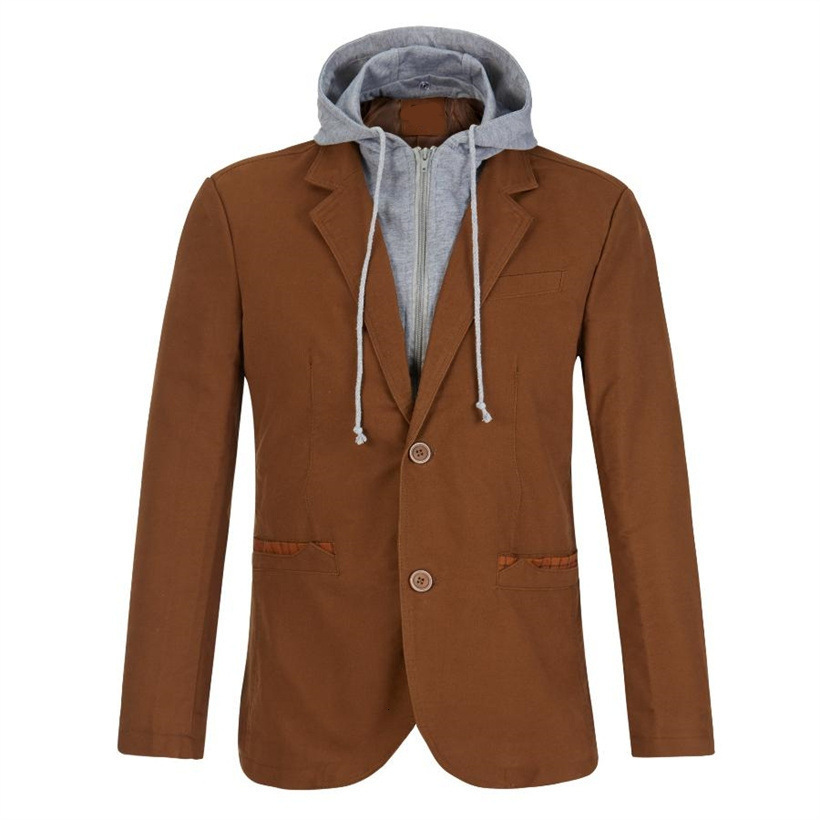 Spring and Autumn Style Detachable Hooded Slim Fit Cotton Small Suit Fake Two-Piece Plus Size Mens Single Piece Fat Man Suit 201201