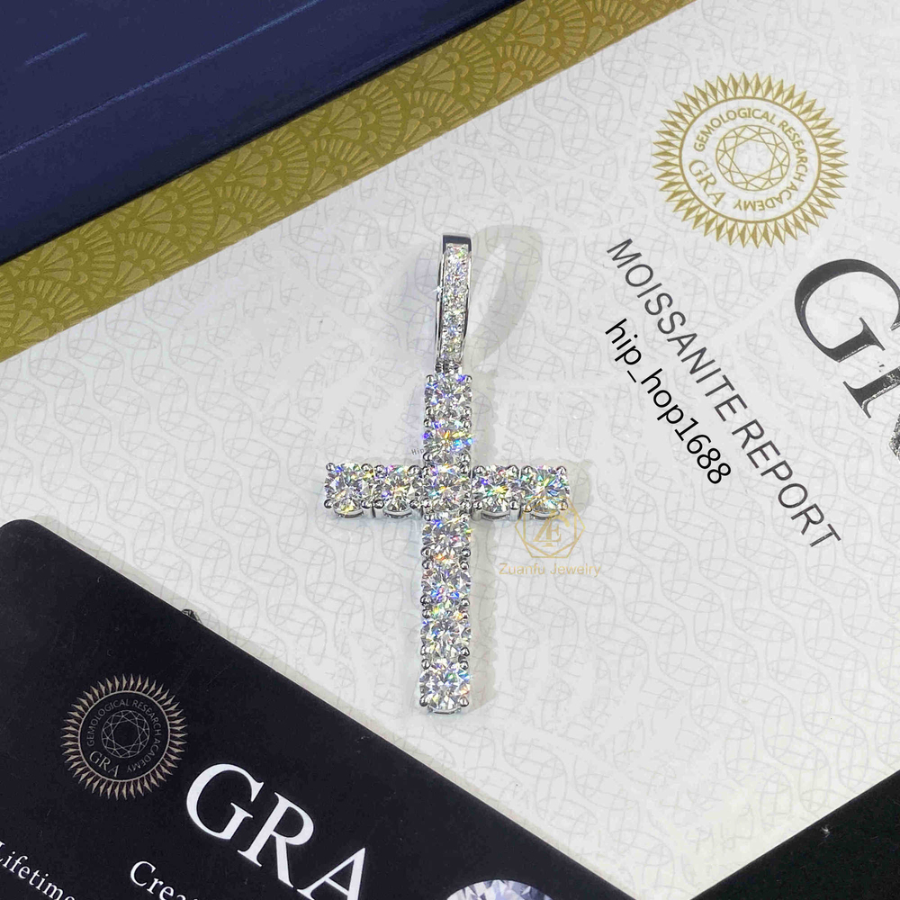 5mm Mossanite Charm Christian Jewelry GRA Certified Women Men 925 Sterling Silver Chain D VVS Black Moissanite Cross Pendant