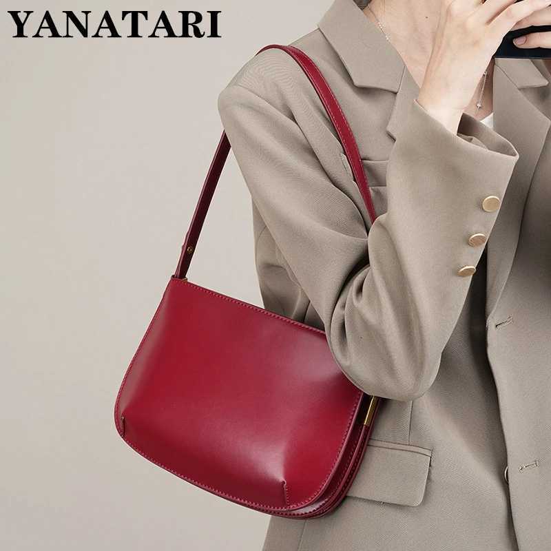 YANATARI Genuine leather red shoulder bag woman minimalist crossbody bag cowhide luxury handbags female luxury bag armpit bagW251118