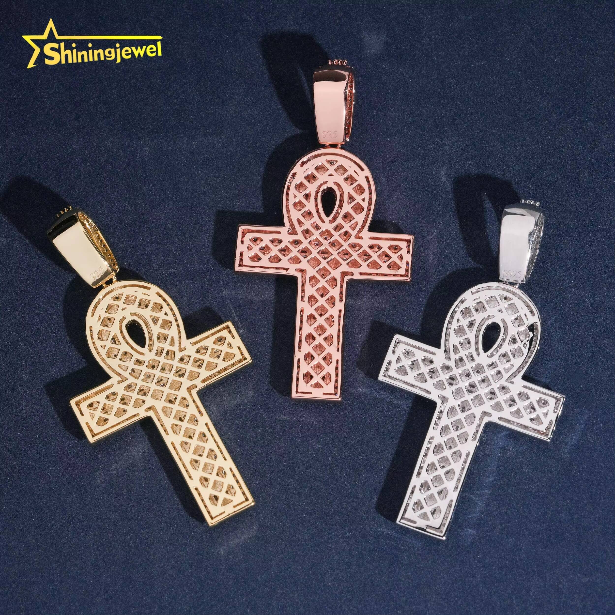 Hip Hop Iced Out 925 Sterling Silver Gold Plated Charm Pendant Pass Diamond Test Baguette Moissanite Cross Pendant 2025