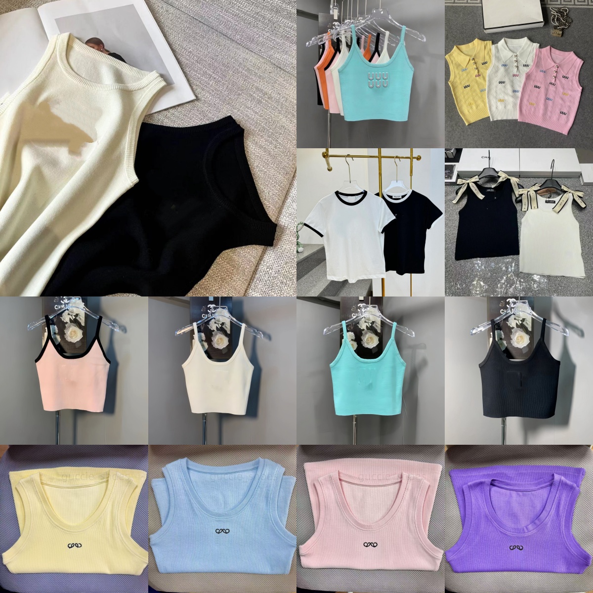 Designer Women's Top Camis Tank Top Lowe Clothes Knits Designer Embroidery Knitted Vest Sleeveless Breathable Cropped Tops 100% Cottons