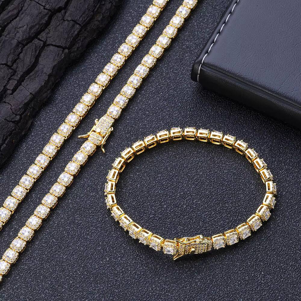 Laboratory cultivation of Moissanite Wholesale Premium 5mm Cluster Tennis Chain Choker Necklace Gold Plated Iced Out CZ Diamond Chain Necklaces for Wo