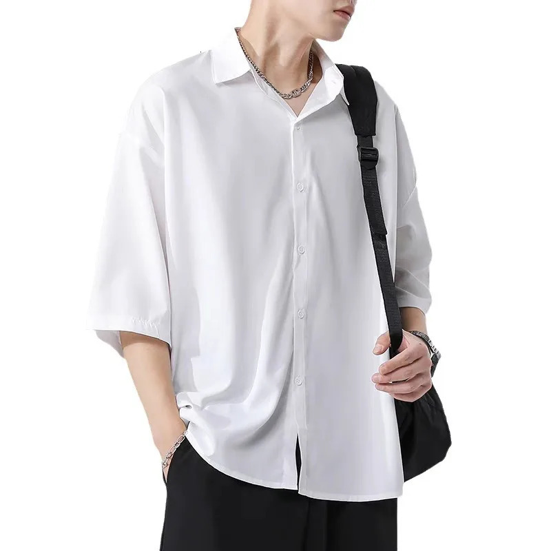 Ice Silk Five-point Short-sleeved Shirt for Mens Summer Thin Fashion Loose Draping Casual 250417
