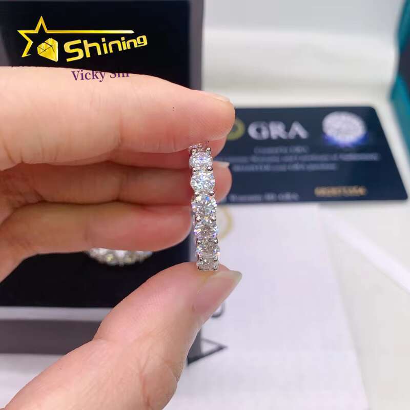 Shining Jewelry High Quality Iced Out Eternity S Sier VVS Moissanite Wedding Band Ring for Women