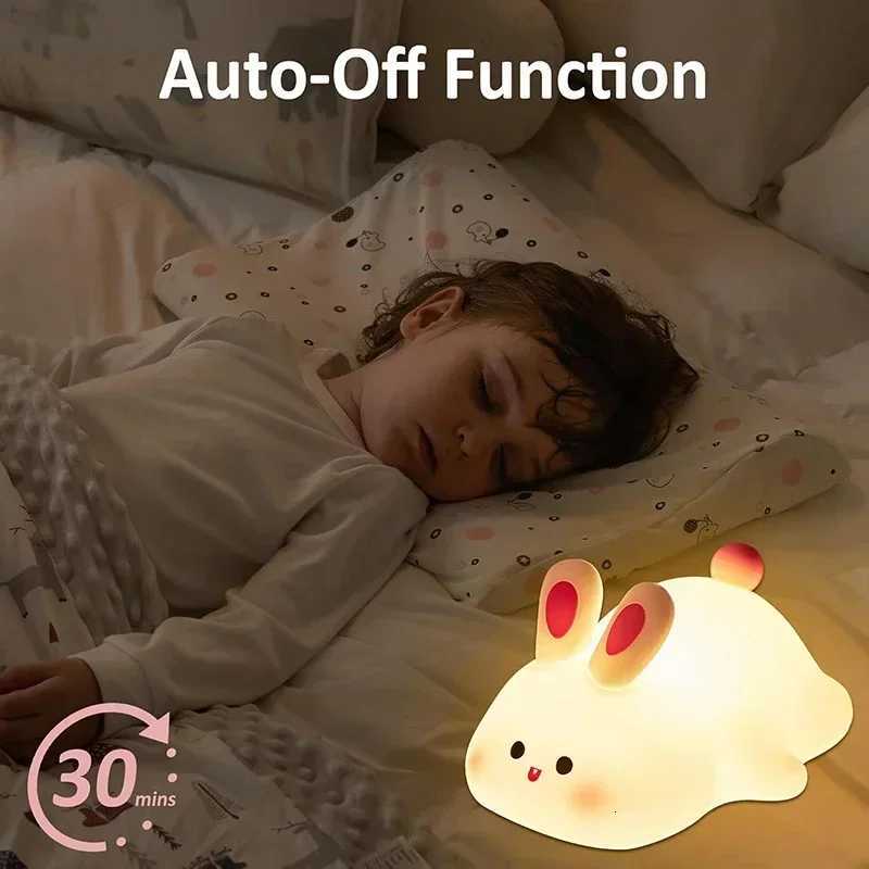 Bunny Night Light Silicone Nursery Cute Sleeping Lamp USB Rechargeable Touch Switch Control Table Led for Child Girlfriend Gift M251118