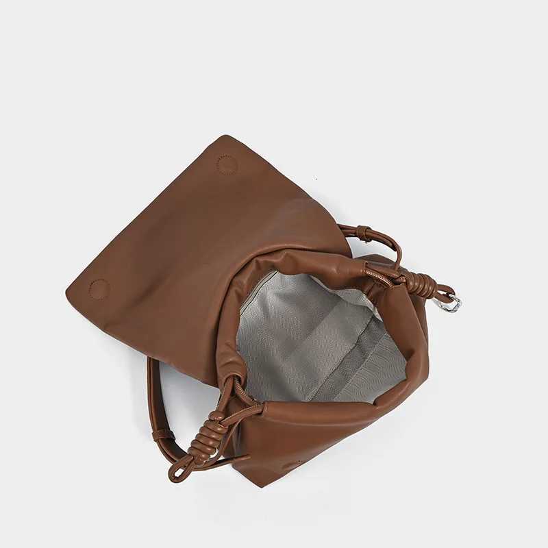 NEW Elegant Luxury Cowhide Crossbody Shoulder BagDrawstring Pleated Lucky BagDesigner Solid Color Womens Bucket HandbagW251118