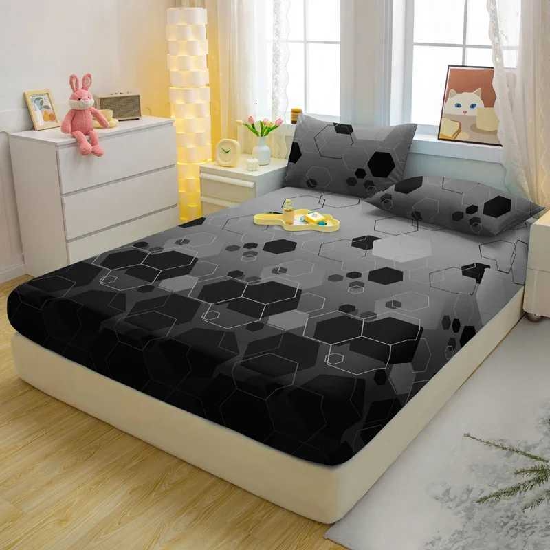 3-piece geometry pattern matte three piece fitted sheet set bedroom printed bed cover set beddingM251118