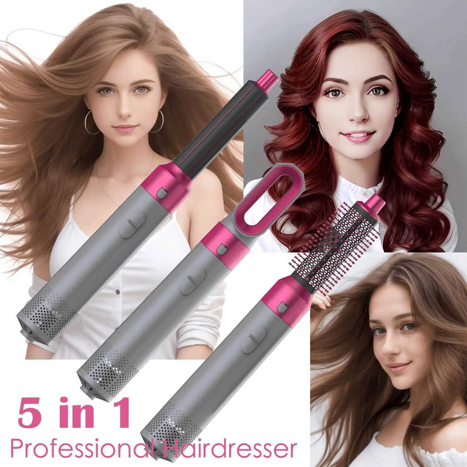 5-in-1 hair dryer hot air comb used for curling straightening and curling hair with detachable accessoriesXJ250418