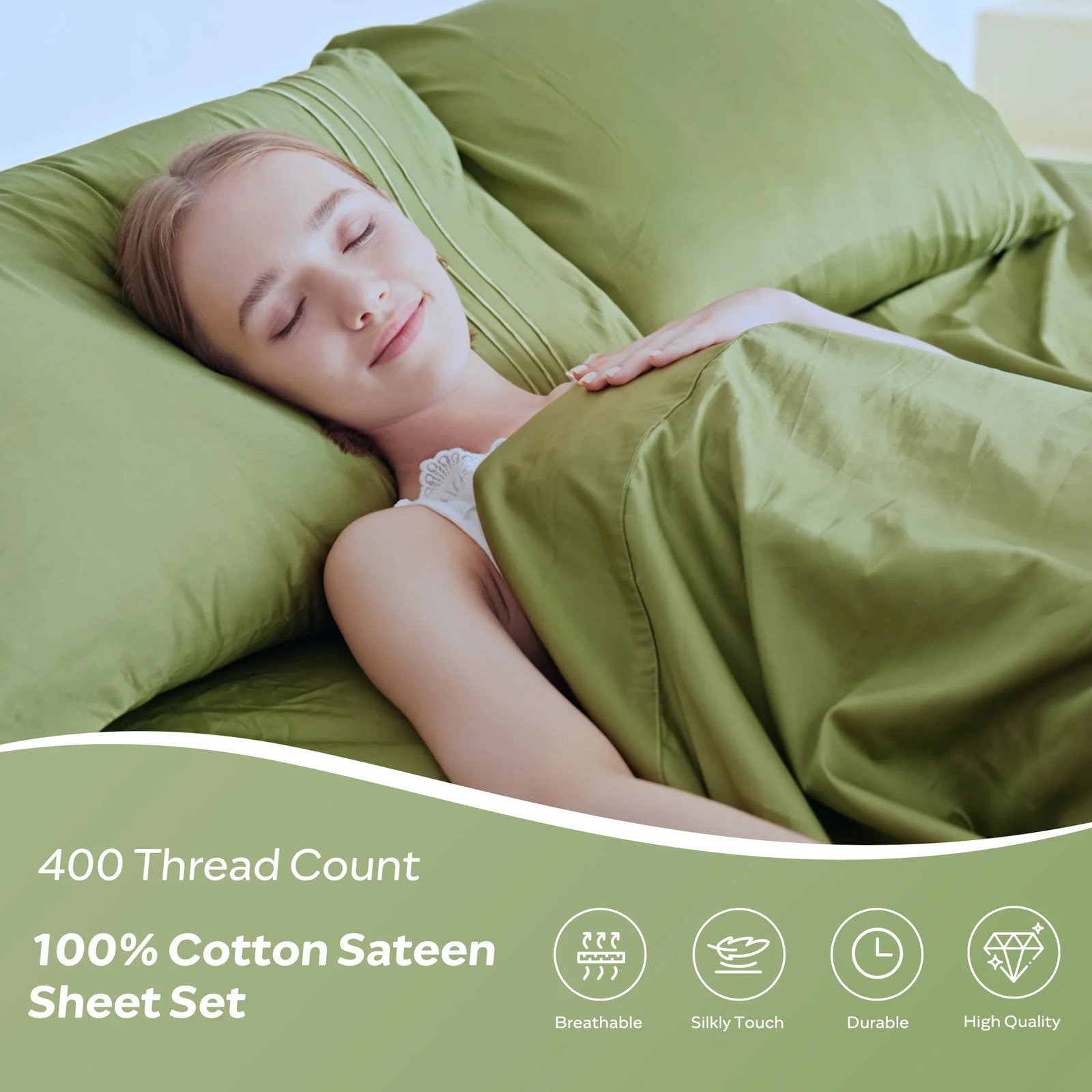 JELLYMONI 400 Thread Count Cotton Sateen Sheet Sets Extra Soft Bedding Cooling Sheets - 16 Deep Pockets Bed Set 250417