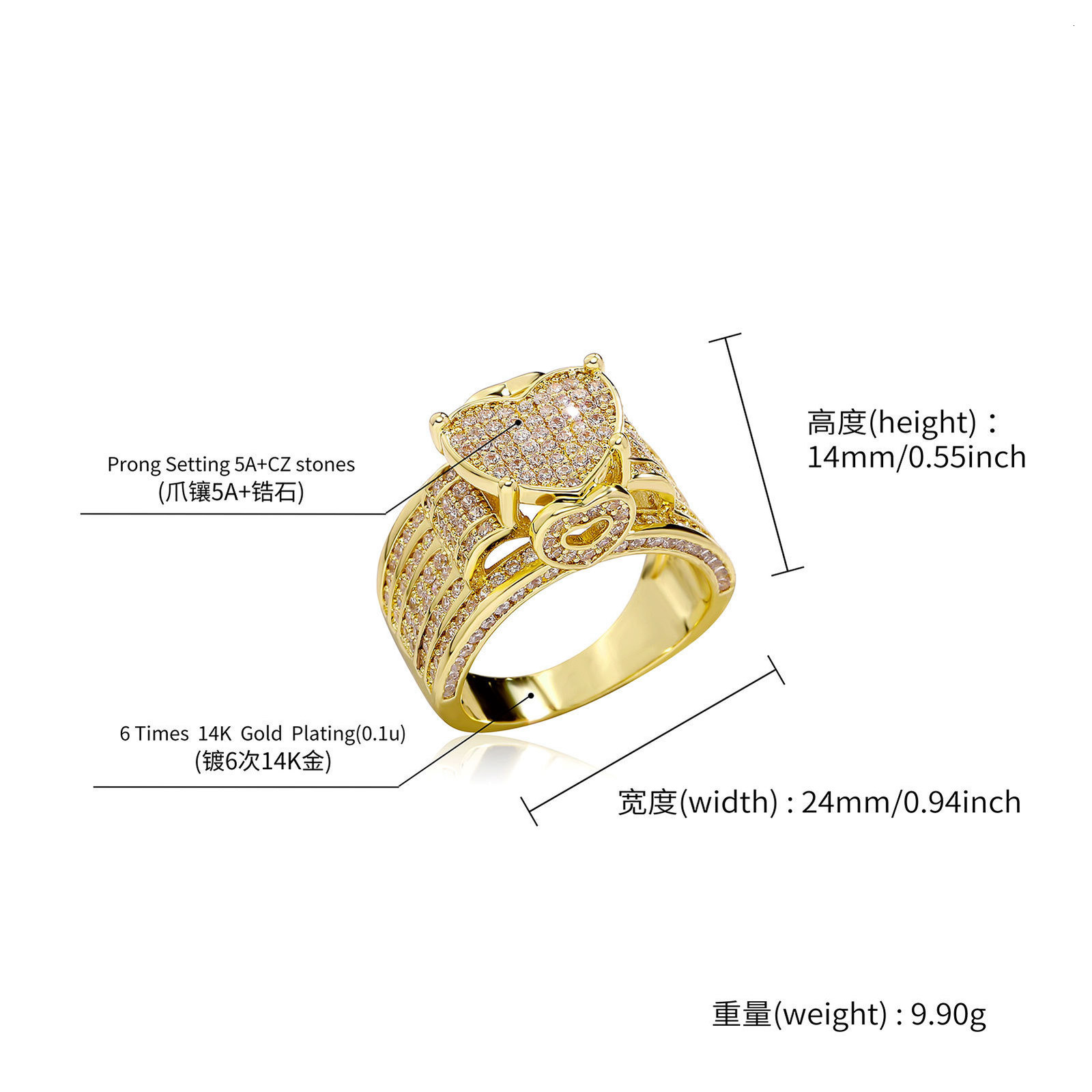 Personalized Trendy Hip Hop Love Ring for Men and Women Cuban Zircon Ring Jewelry
