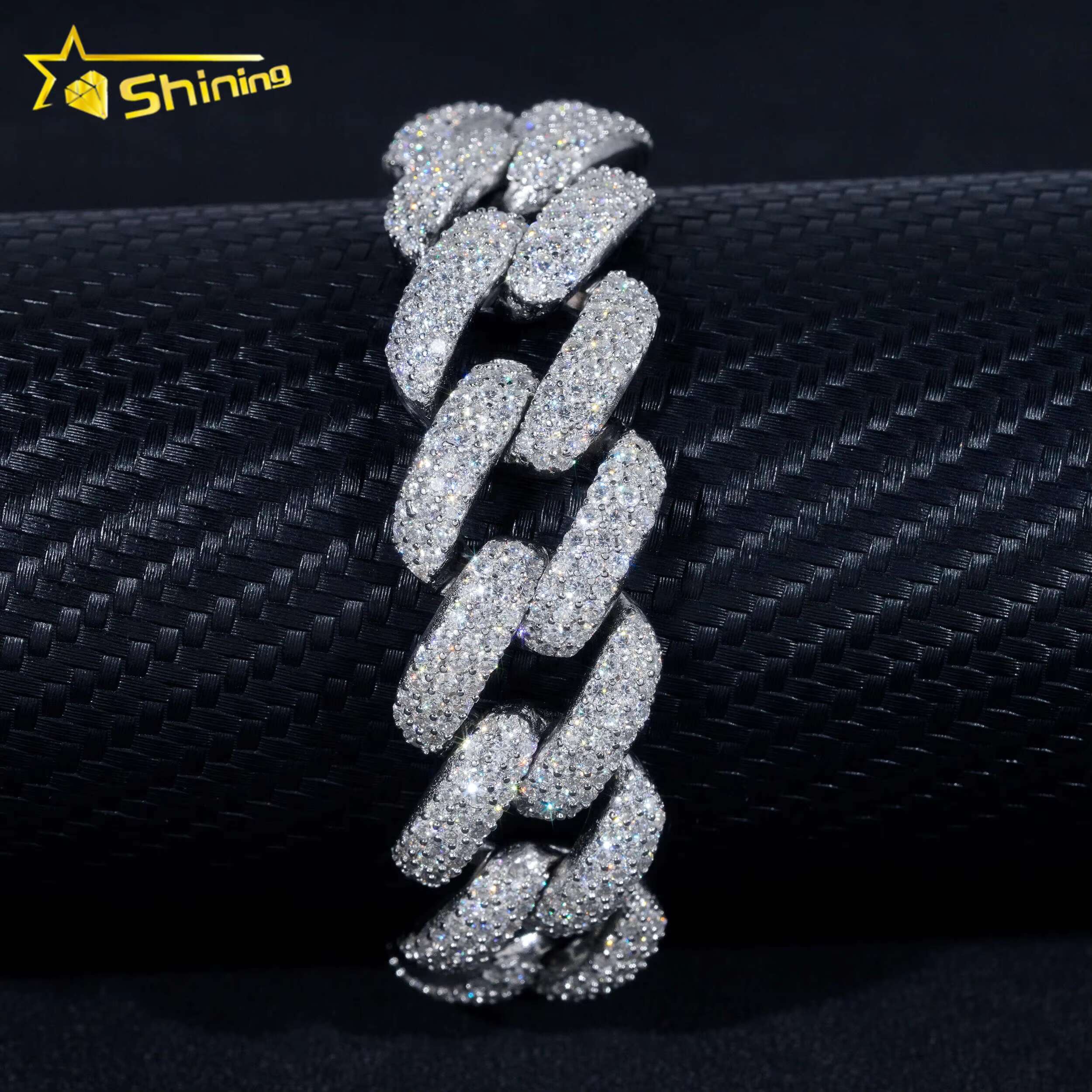 High Quality Mens Iced Out Jewelry Three Rows 20mm Sier Moissanite Hip Hop Cuban Link Bracelets