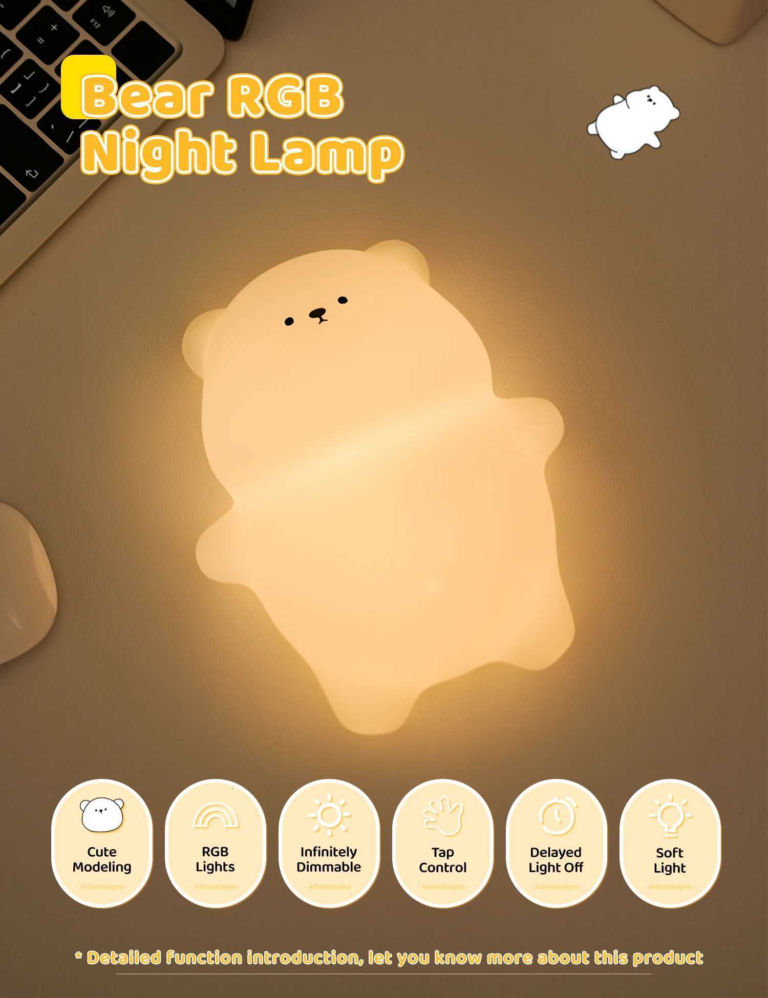Night Light for Kids 2 Brightness Silicone Nursery Sleeping Light Portable USB Rechargeable Bedside Lamp For Babys Room M251118