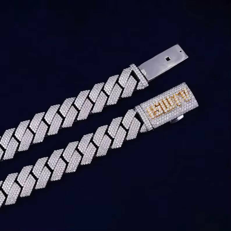 925 Sterling Silver Chain 20mm Cuban Link Chain Custom Clasp With Moissonite GRA Certified Pass on the Diamond Tester